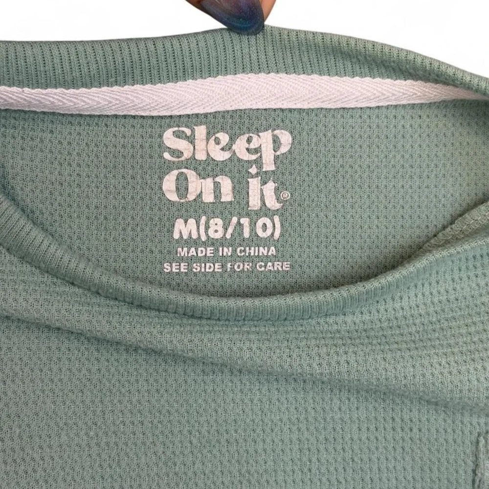 Sleep On It Boys Girls Sage Green Waffle Knit PJ Pajama T-Shirt Pocket M 8/10